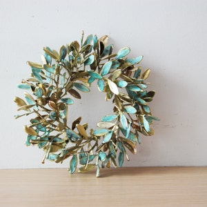 Mastic tree wreath, Greek schinus mini wreath, electroplated mastic tree wreath, brass-copper patina wreath image 5