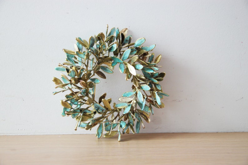 Mastic tree wreath, Greek schinus mini wreath, electroplated mastic tree wreath, brass-copper patina wreath image 5