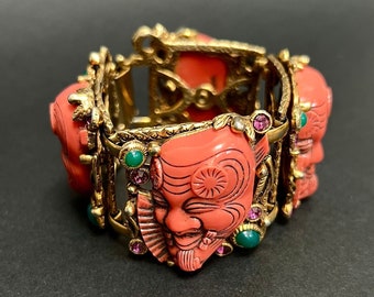 Selro Noh mask bracelet coral resin