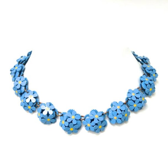 Vintage Blue Floral Necklace, 1940s