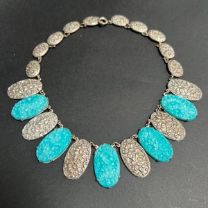 1930s Vintage Floral Necklace, Blue