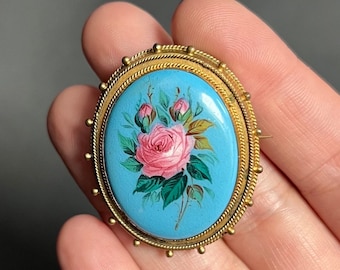 Victorian ceramic rose brooch