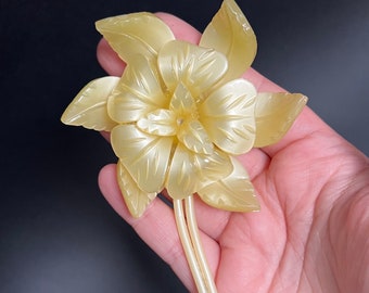 Celluloid Huge Flower Brooch, 1940s, Yellow