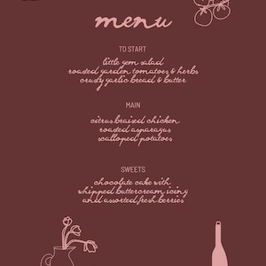 Editable Hand Drawn Menu Dinner Invite Template, Tablescape, French ...