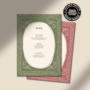 MENU Printable Template | hand drawn french style | whimsical illustration | funky minimalist | bar menu | instant download