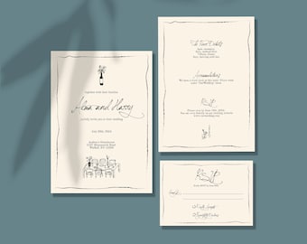 WEDDING INVITE | hand drawn illustration | whimsical handwritten invitation | simple modern | french garden wedding | digital download