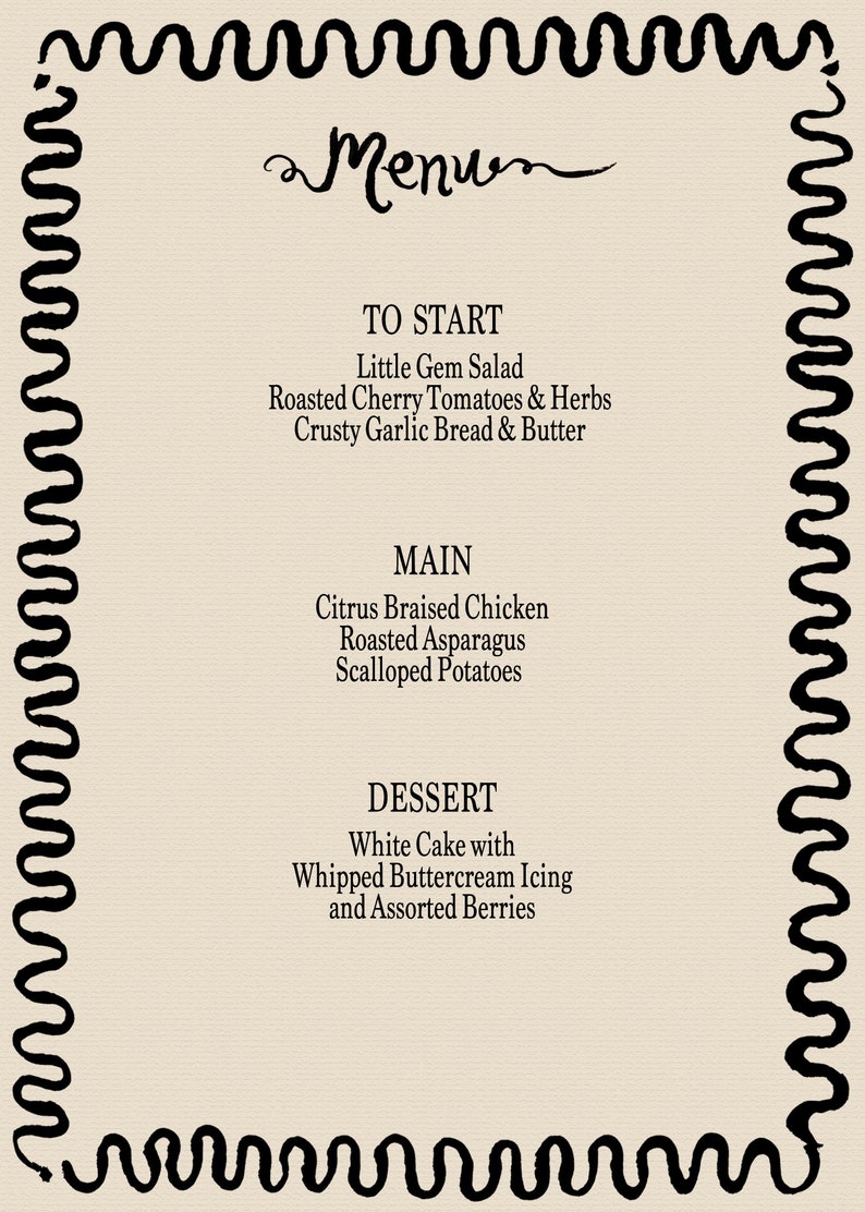 Wavy Menu Template Hand Drawn Wavy Illustration Funky Etsy