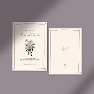 SAVE THE DATE | hand drawn illustration | funky handwritten invitation | simple modern | floral whimsical bouquet | digital download