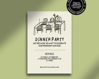 DINNER PARTY INVITE | hand drawn illustration | funky handwritten invitation | simple modern | digital download