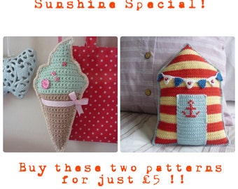 SUNSHINE SPECIAL! Crochet Ice-Creams and Beachhut cushions: Two PDF Patterns