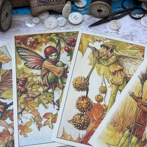 Ansichtkaarten vintage bloemen Fairies - junkjournal - vintage - kortstondig - gemengde techniek - set van 4 - SplatteredInky