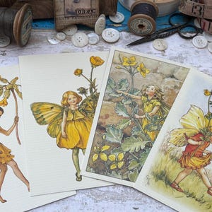 Ansichtkaarten vintage bloemen Fairies - junkjournal - vintage - kortstondig - gemengde techniek - set van 4 - SplatteredInky