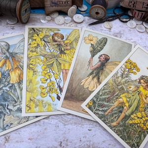 Ansichtkaarten vintage bloemen Fairies - junkjournal - vintage - kortstondig - gemengde techniek - set van 4 - SplatteredInky