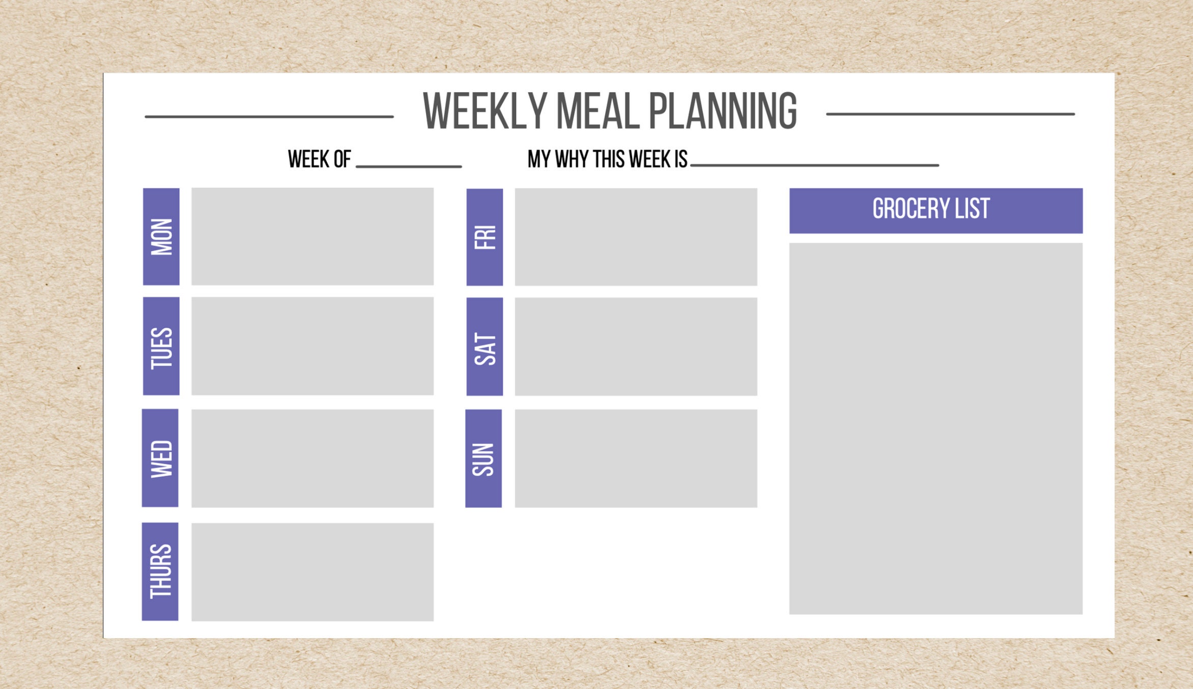 Simple Weekly Meal Planner Template - PDF - Etsy