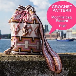 Mochila bag tutorial, Tapestry crochet pattern, Crochet tutorial, for a medium size Mochila bag, Digital PDF, Instant download image 1