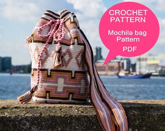 Mochila bag tutorial, Tapestry crochet pattern, Crochet tutorial,  for a medium size Mochila bag, Digital PDF, Instant download