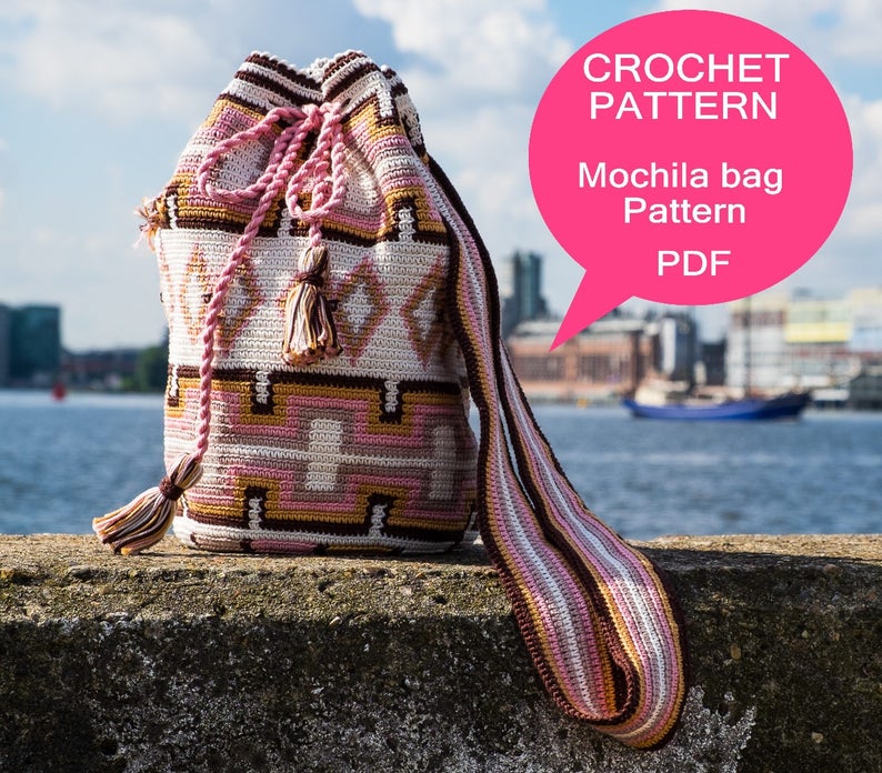 Mochila bag tutorial, Tapestry crochet pattern, Crochet tutorial, for a medium size Mochila bag, Digital PDF, Instant download image 1