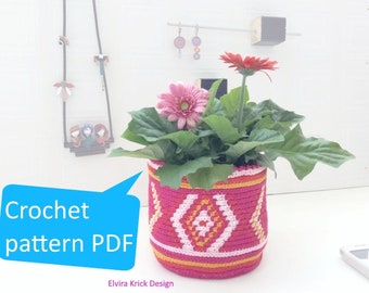 Crochet planter, Tapestry crochet pattern, Flowerpot pattern, Crochet basket pattern, Jar cover tutorial, PDF pattern