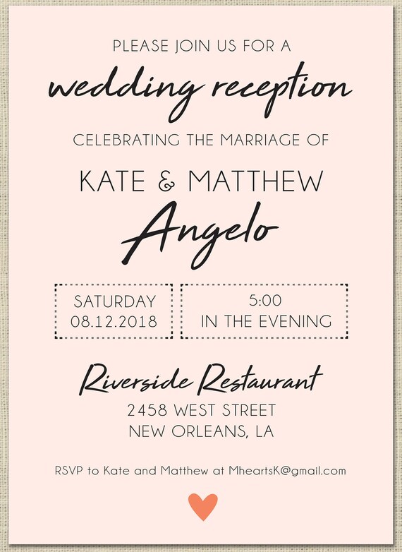 Printable Wedding Reception Invitation Celebration After Etsy