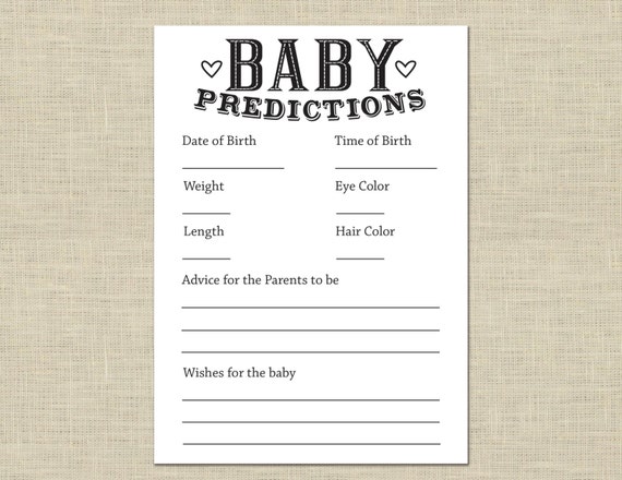 Items Similar To Baby Predictions Card Printable Digital Download 