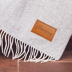 Personalized Wool Throw Blanket with Vegan Leather Patch Customized