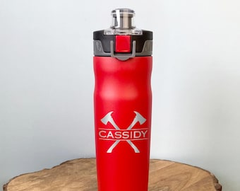Custom Firefighter Engraved Water Bottle, Stainless Steel Flip Top