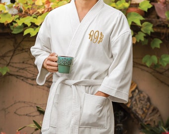 Personalized Luxury Robe / Monogrammed Terry Kimono Bathrobe for men or women / 2nd anniversary gift cotton robe