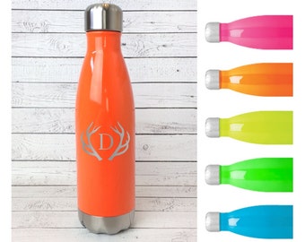 Personalized Neon Stainless Steel Water Bottle / Engraved Insulated Thermos