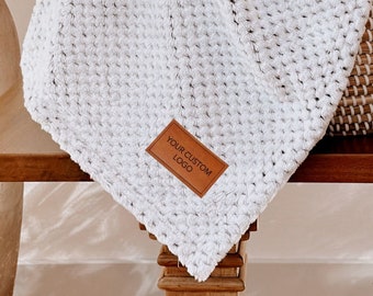 CUSTOM Textured Plush Throw Blanket with engraved Logo on Patch / Quantity Breaks