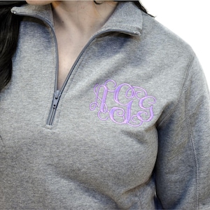 Monogrammed Quarter Zip Sweatshirt, Embroidered Pullover for Women