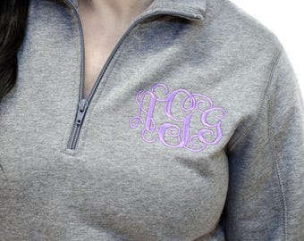 Monogrammed Quarter Zip Sweatshirt, Embroidered Pullover for Women