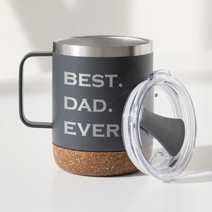 Best Dad Ever Travel Mug with handle and lid / Custom Father&#39;s Day Stainless Steel Tumbler Personalized