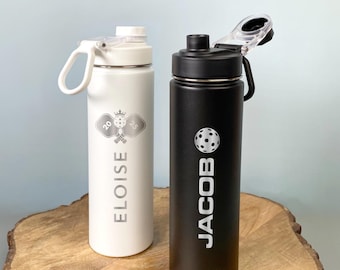 Personalized Pickleball Water Bottle with Chug Spout / Engraved Insulated Stainless-Steel Bottle with Handle