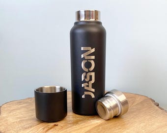 Engraved Thermos with Magnetic Cup Lid / Custom Wide Mouth Tumbler