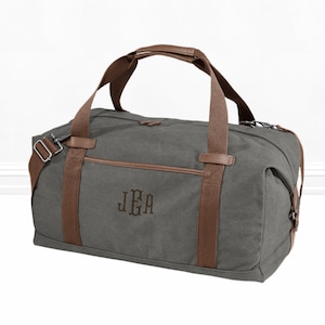 Personalized Canvas Duffel Bag, Groomsmen Duffle Bag, Men's Overnight Bag, Weekender Bag for men image 1