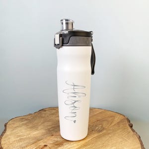20oz Insulated Water bottle with Flip Top Chug Spout / Large Strawless Stainless Steel Water Bottle Personalized with Name