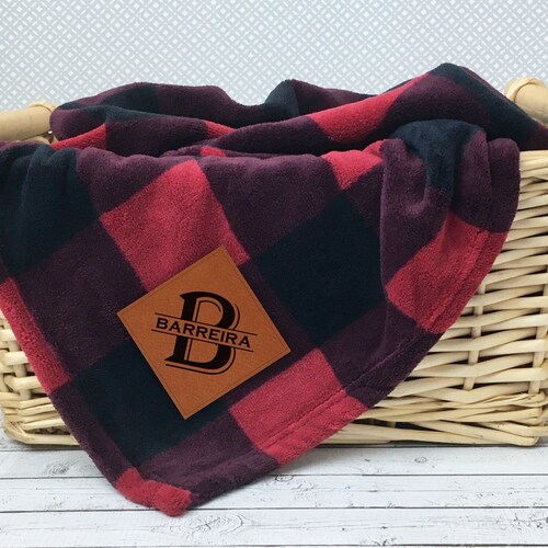 Plaid Sherpa Lined Blanket With Engraved Patch Personalized / Etsy