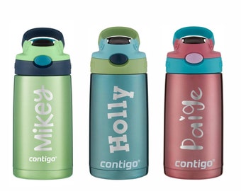 Personalized Kids Contigo Water Bottle with Autospout flip open straw - Engraved with Name / Custom Kids 13oz Stainless Steel Tumbler