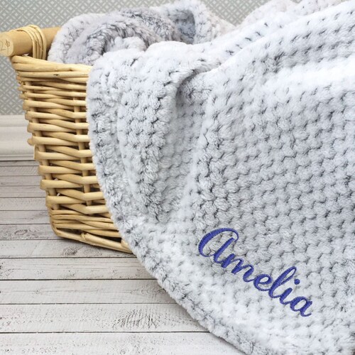 Monogrammed Plush Blanket Embroidered Textured Throw Etsy