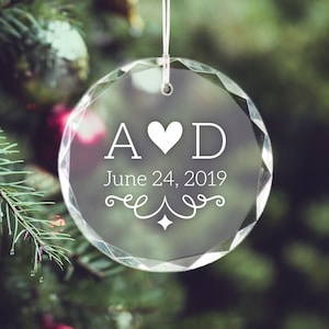 Custom Couples Ornament / Personalized Christmas Ornament / Etched Glass Ornament