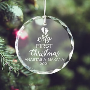 Baby&#39;s First Christmas ornament, Personalized Laser Engraved Baby Keepsake Glass Christmas Ornament