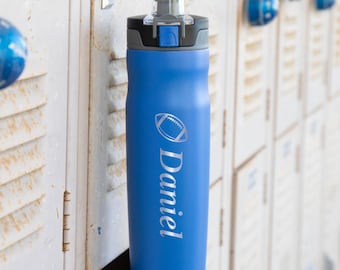 Personalized Sport Water Bottle / Engraved Stainless Steel Tumbler with Flip Top Chug Spout Lid