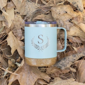 Cork Bottom Insulated Travel Mug Personalized / Engraved Stainless Steel Mug with handle and lid