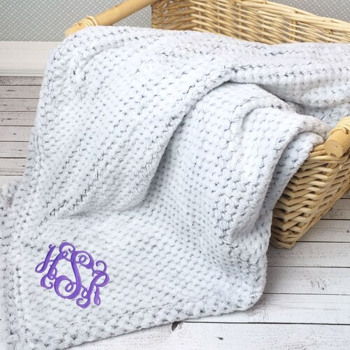 Custom Monogram Blanket / Textured Plush Throw Blanket With Etsy