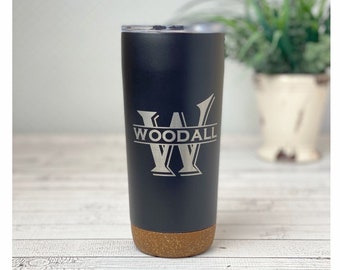 20oz Tumbler Personalized / Laser Engraved Double Wall Stainless Steel Thermal Coffee Tumbler with Sliding Closure Lid & Cork base