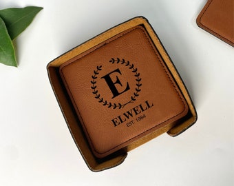 Personalized Coaster Set of 6 / Custom Engraved Square Coasters