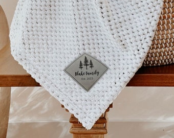Custom Textured Plush Throw Blanket with Vegan Leather Patch