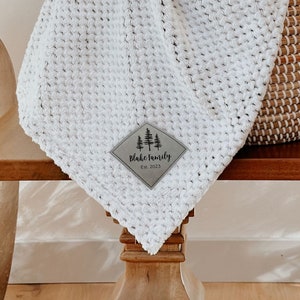 Custom Textured Plush Throw Blanket with Vegan Leather Patch