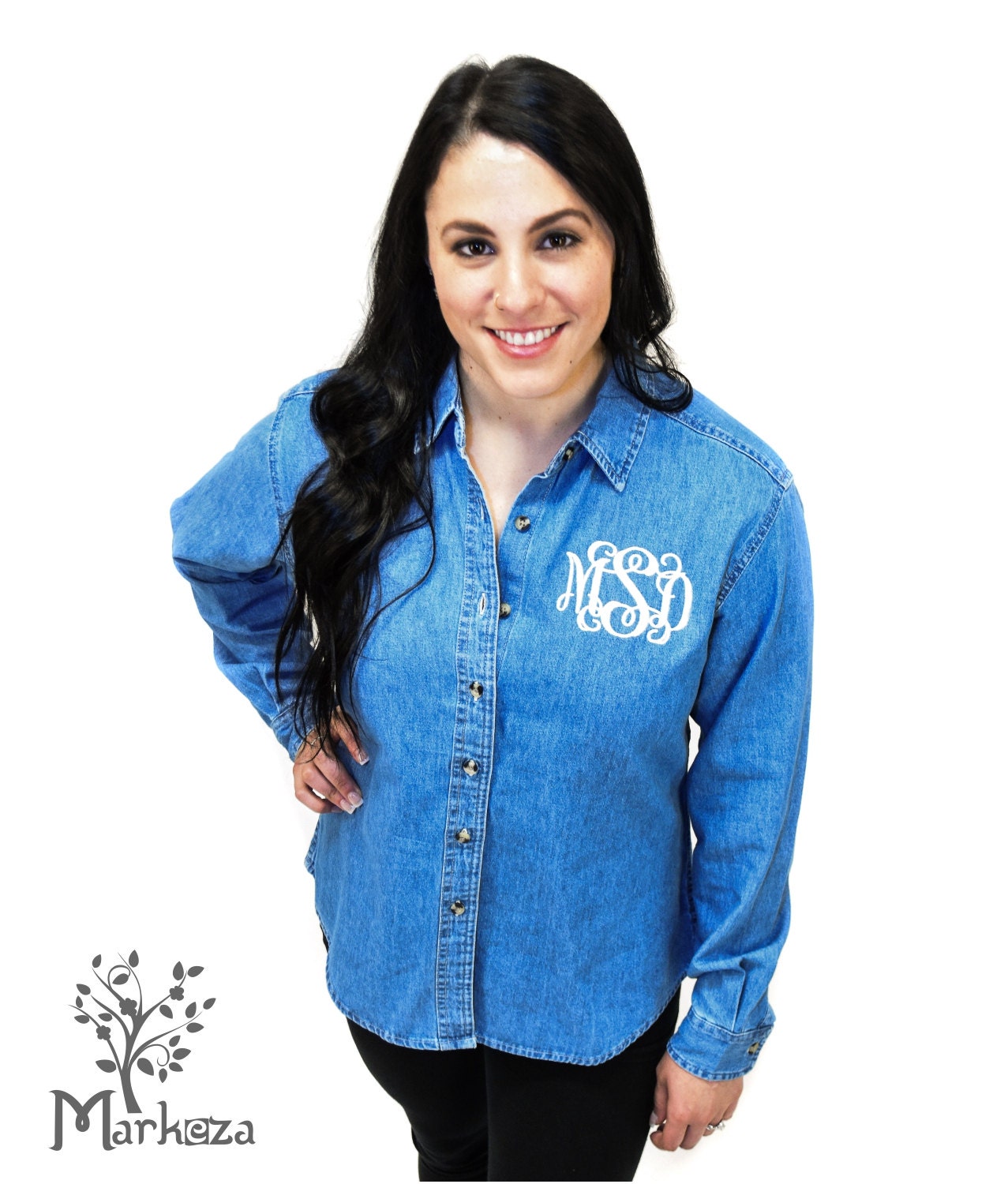 Made To Order Embroidered Monogram Denim Overshirt - Ready to Wear