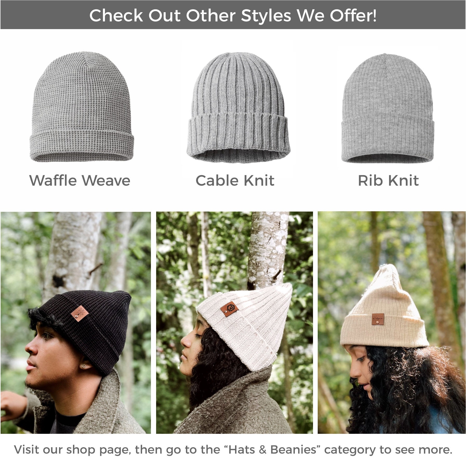 Waffle Knit Beanie With Custom Patch - Etsy